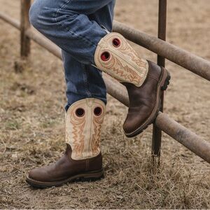 R. Watson Leather Work Boots Steel Toe Brown Western Style 9.5 western anti slip
